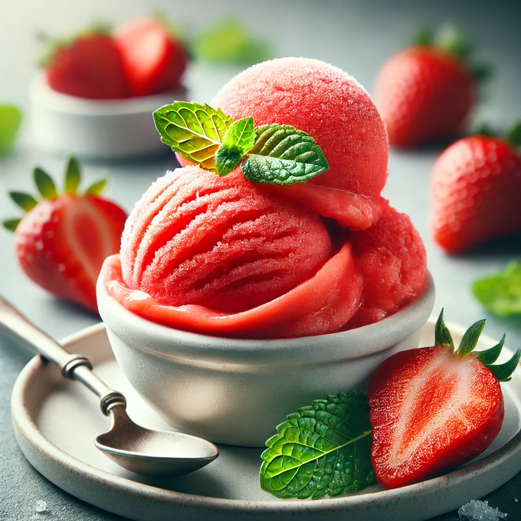 Friss és gyümölcsös házi készítésű epres sorbet