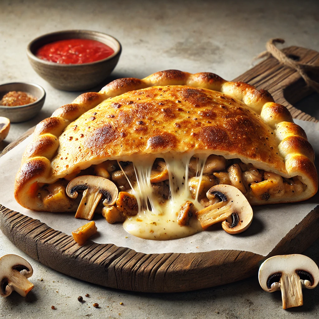 Tejszínes erdei gombákkal és sajttal töltött, ropogós calzone