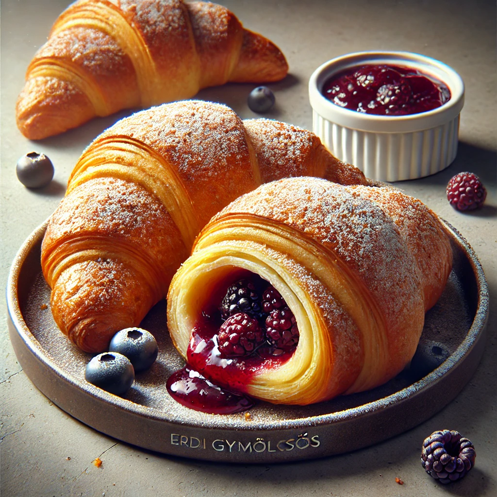 Frissen sült házi erdei gyümölcsös croissant, tökéletes reggelire