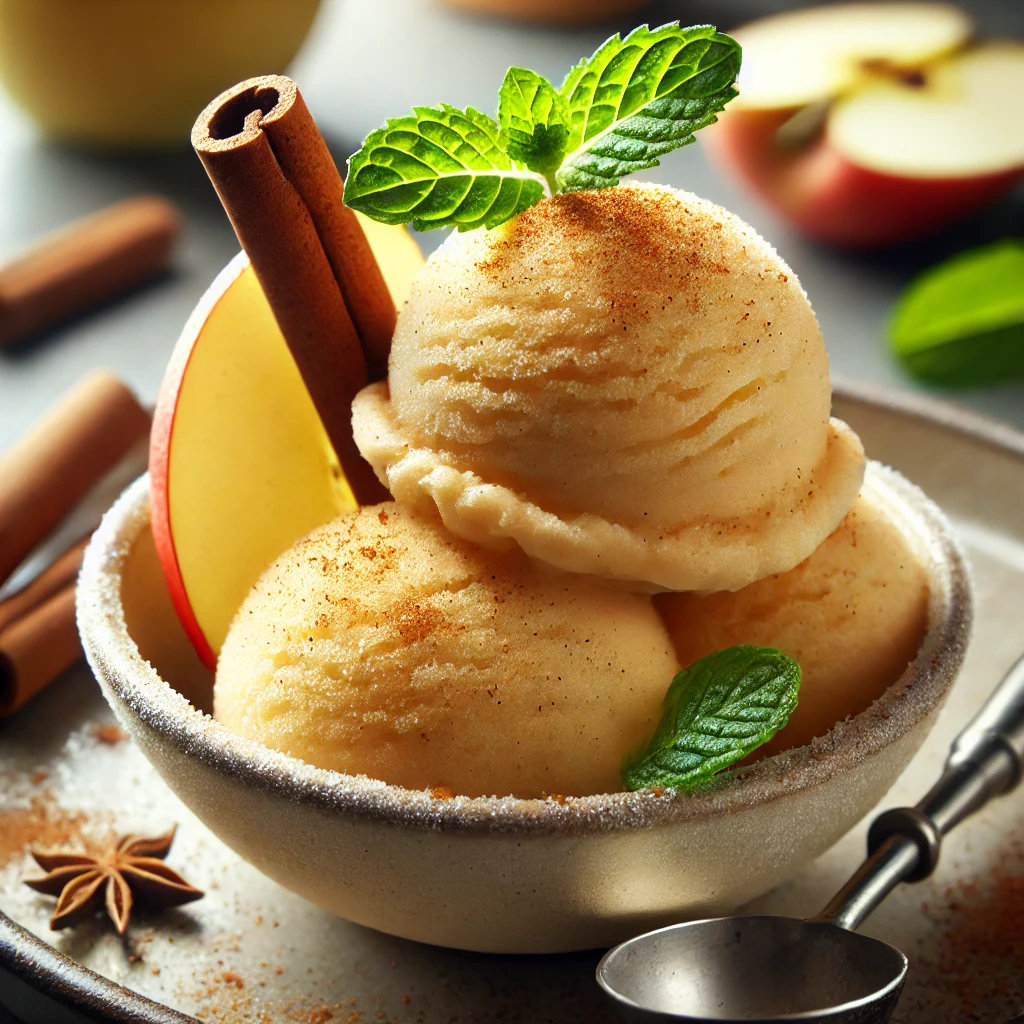 Friss, fűszeres és gyümölcsös házi készítésű fahéjas alma sorbet
