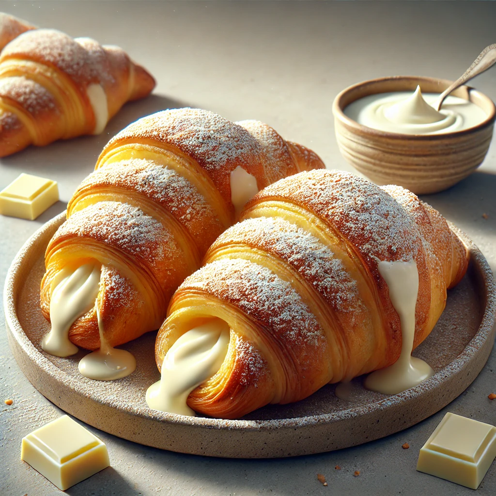 Frissen sült házi fehércsokis croissant, tökéletes reggelire