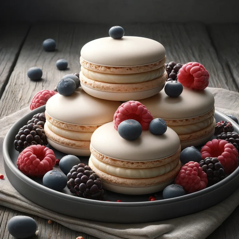 Fehércsokis-erdei gyümölcsös macaronok tálalva