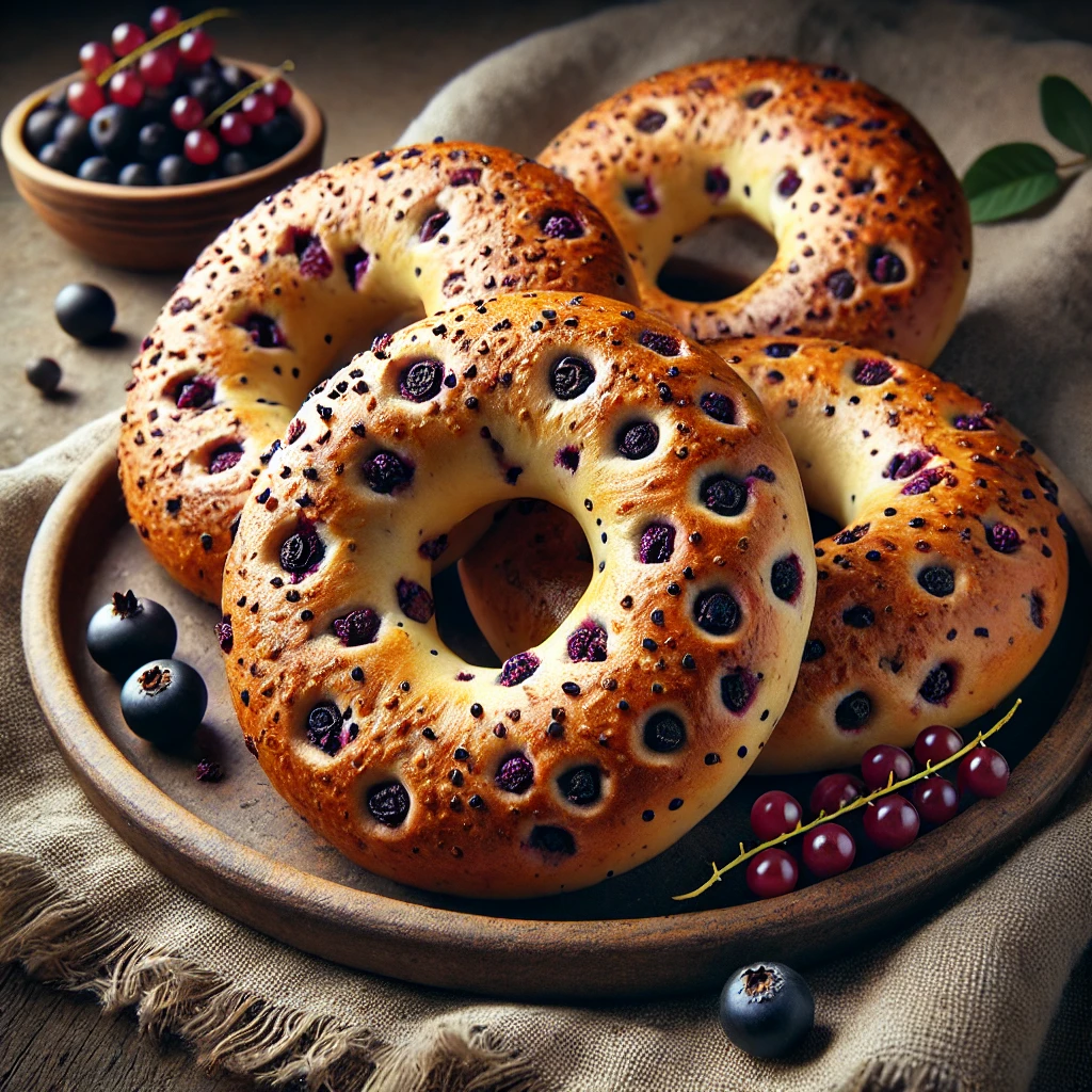 Frissen sült fekete ribizlis bagel reggelire