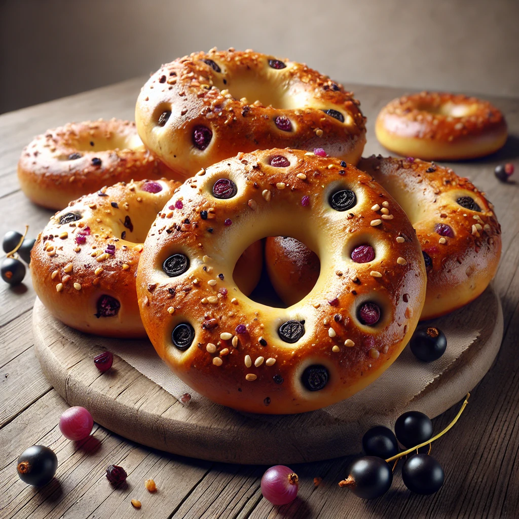 Egyedi bagel feketeribizlivel és marcipánnal