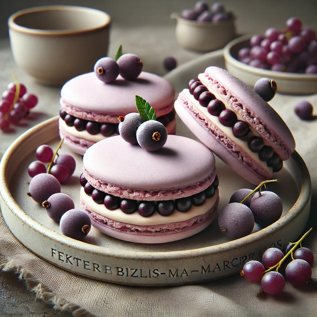 Feketeribizlis és marcipános ízvilággal készült macaron
