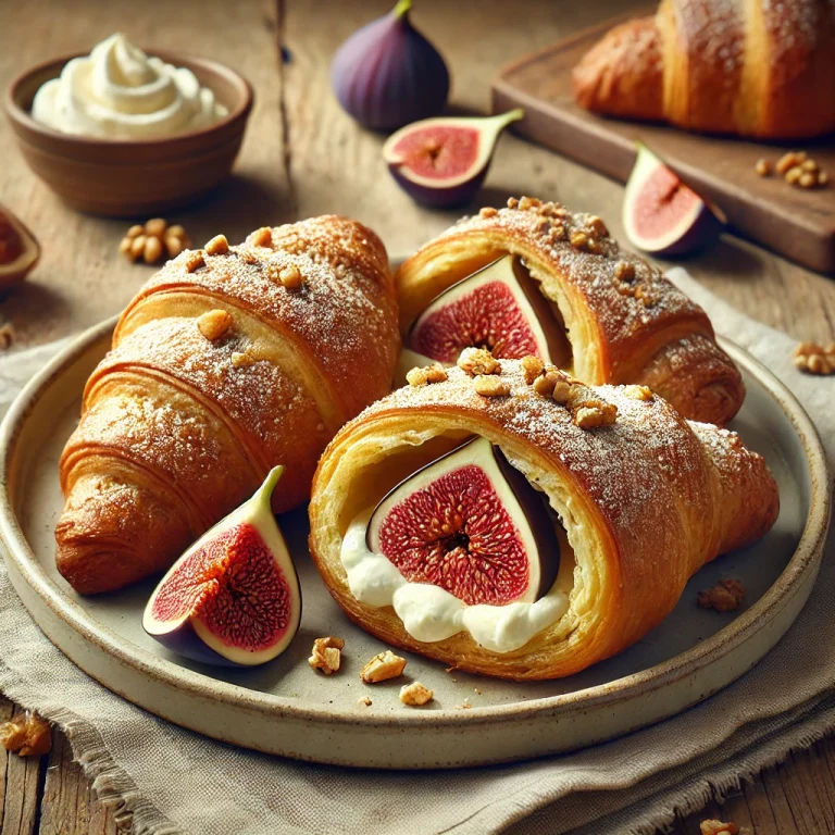 Fügekrémes croissant tálalva