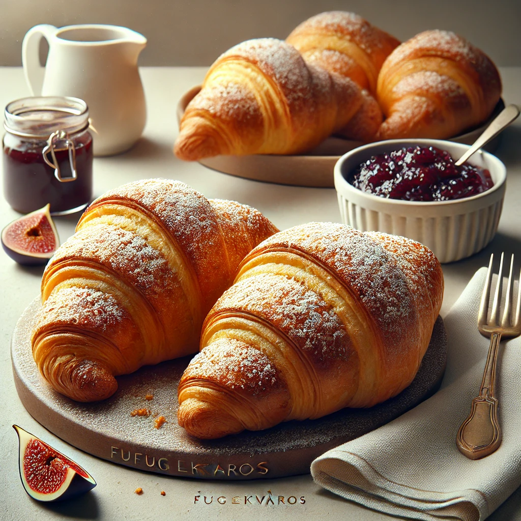 Frissen sült házi fügelekváros croissant, tökéletes reggelire