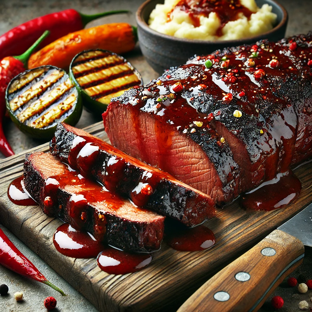 Szaftos, füstös BBQ bélszín chilis mázzal, lassan sütve