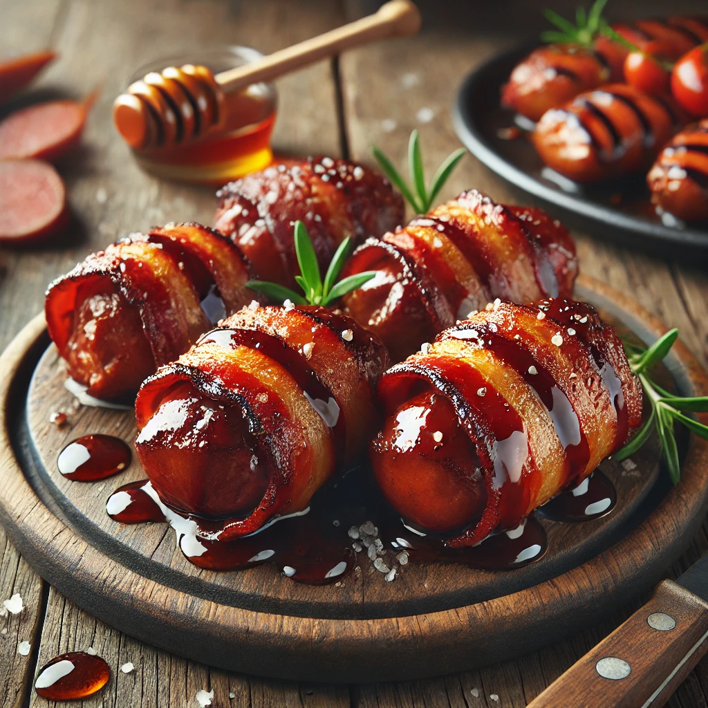 Szaftos, füstös BBQ csirkemáj baconbe tekerve, lassan sütve