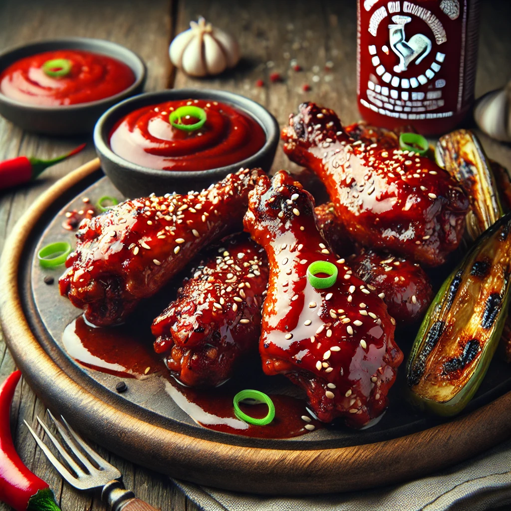 Szaftos, füstös BBQ csirkeszárny sriracha szósszal, lassan sütve