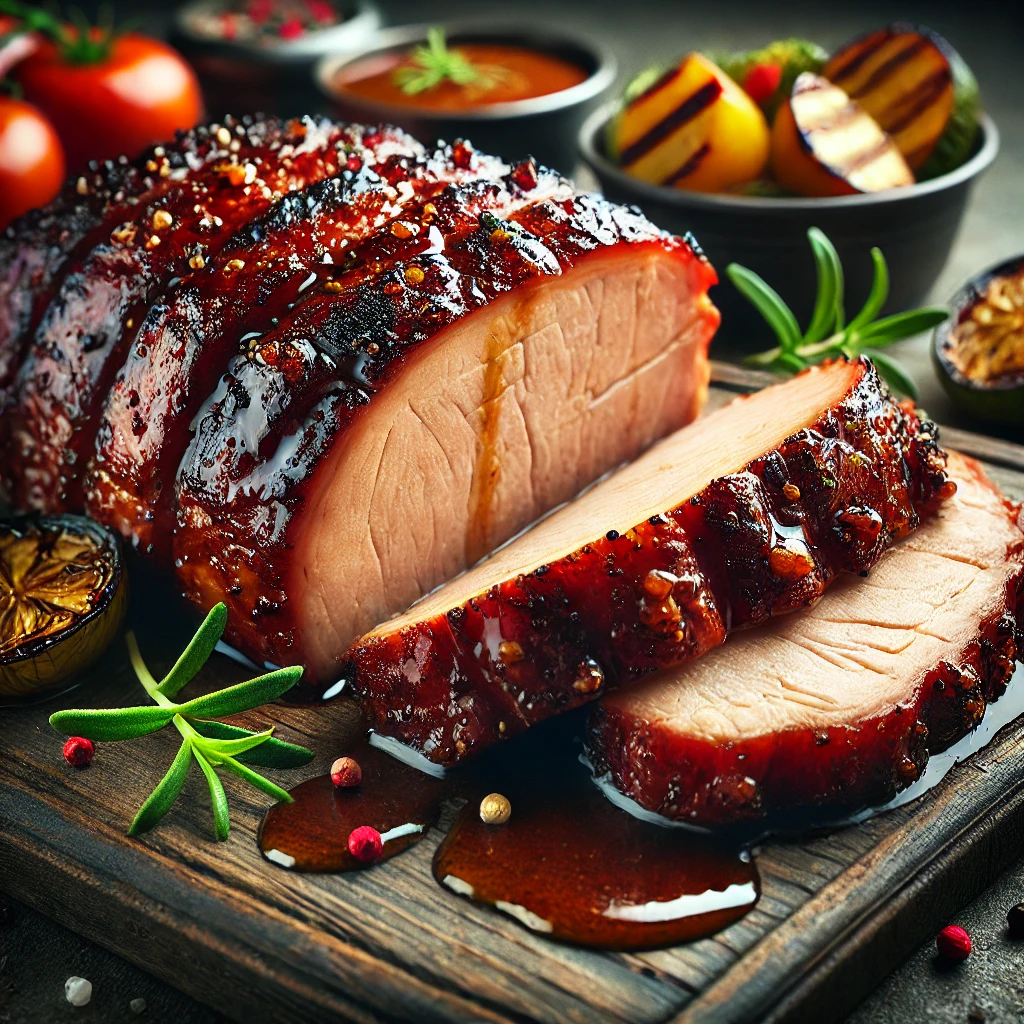 Szaftos, füstös BBQ sertéskaraj mézes-mustáros mázzal, lassan sütve