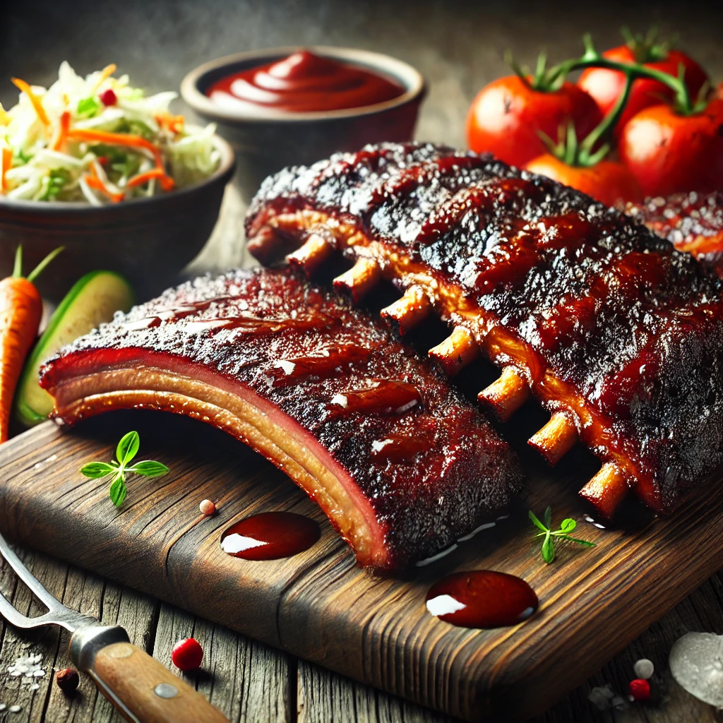 Szaftos, füstös BBQ vaddisznó borda, lassan sütve