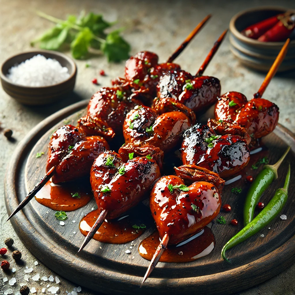 Füstös, enyhén csípős csirkeszív mézes-chilis páccal