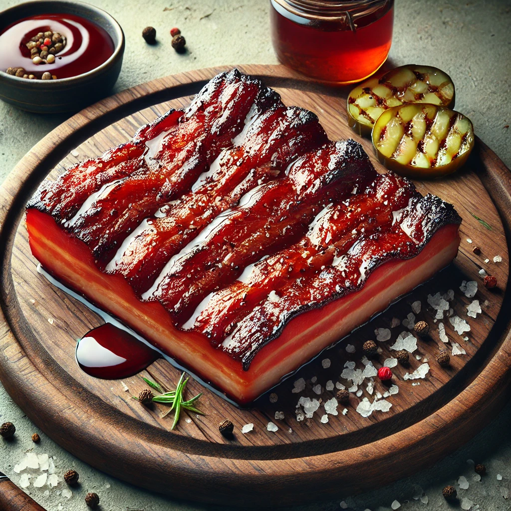 Szaftos, füstös házi készítésű BBQ szalonna juharsziruppal
