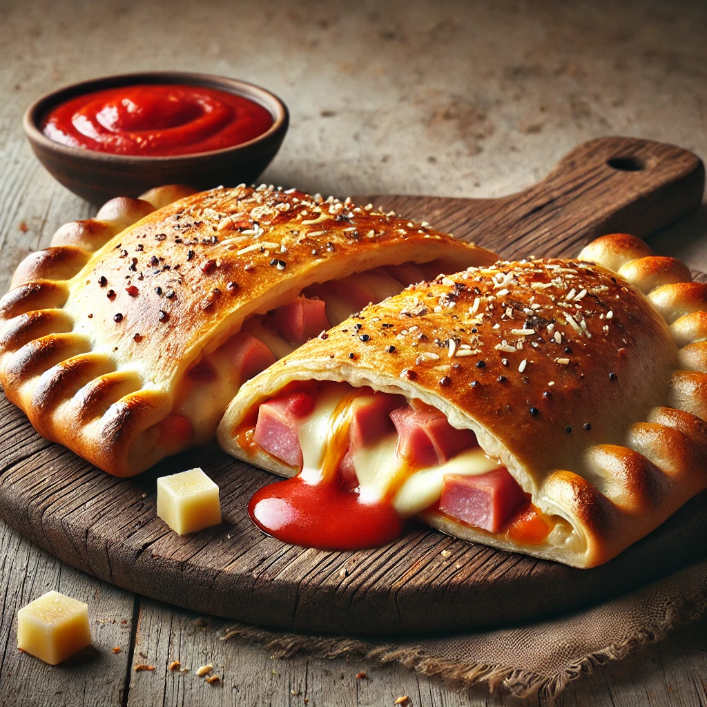 Ropogós calzone füstölt sonkával, paradicsomszósszal és sajttal töltve