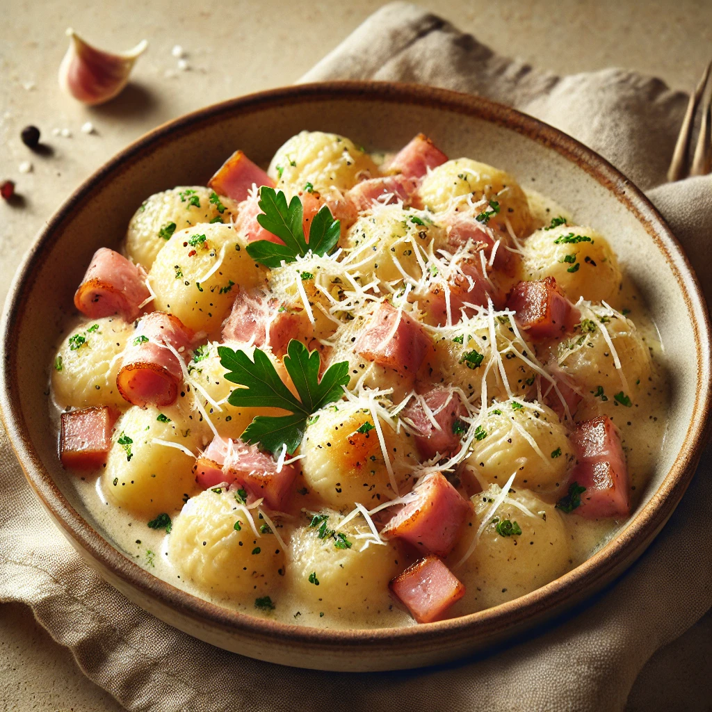 Krémes és ízletes házi gnocchi füstölt sonkával