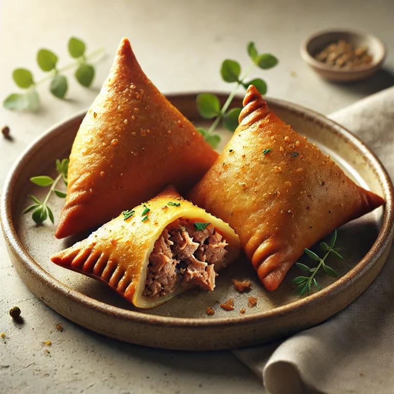 Fűszeres tonhalas samosa tálalva