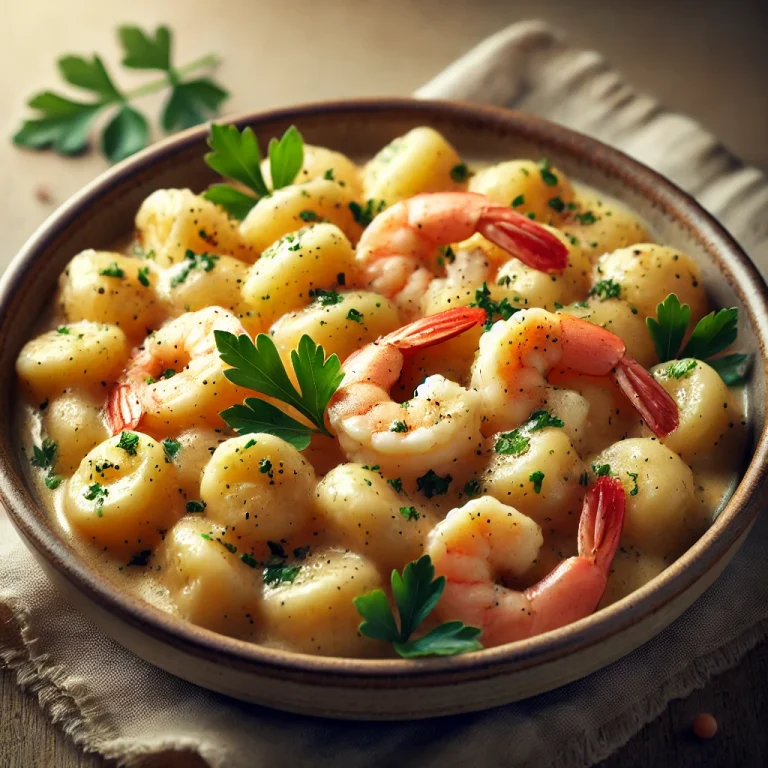 Garnélás gnocchi tálalva