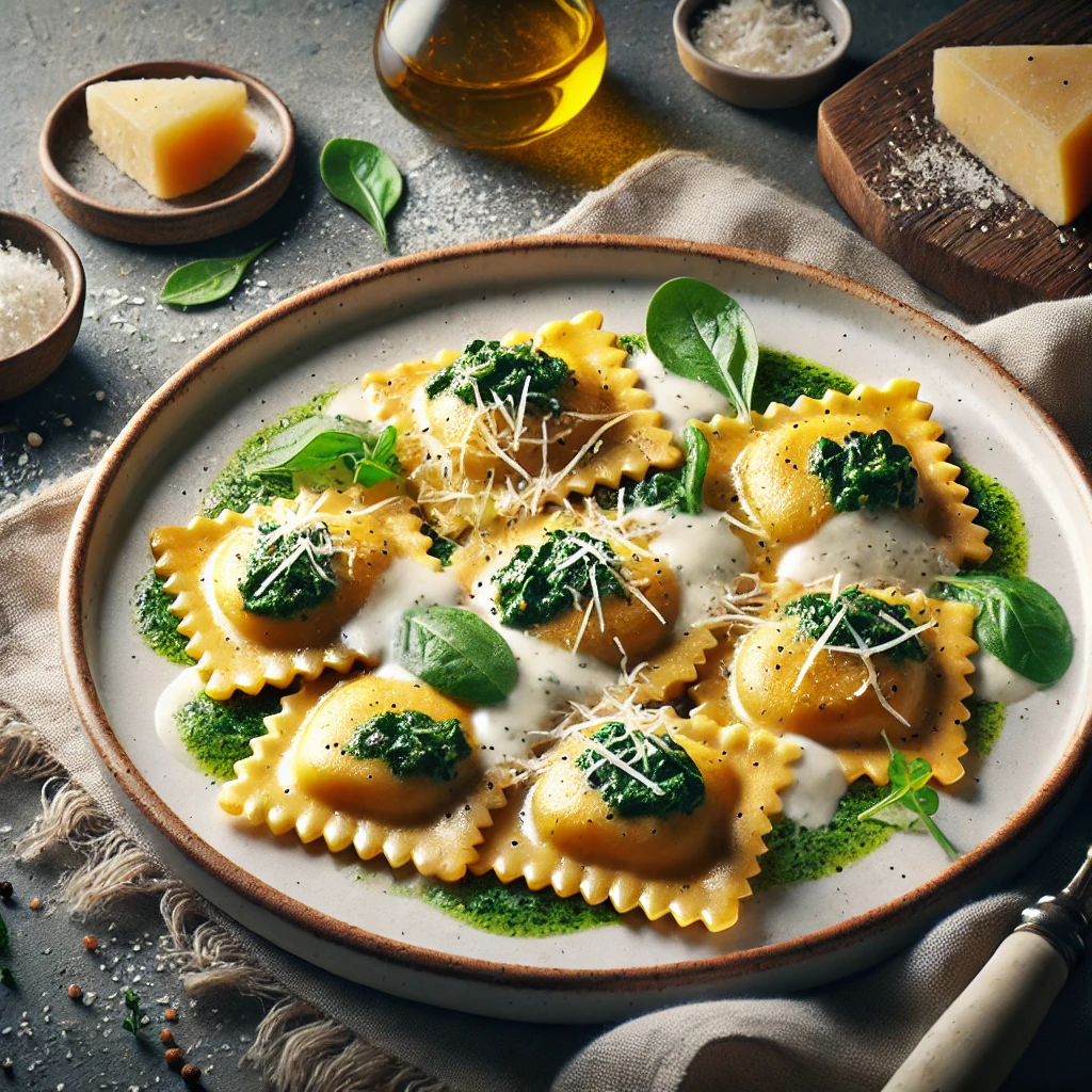 Egészséges, gluténmentes ravioli ricottával és spenóttal töltve