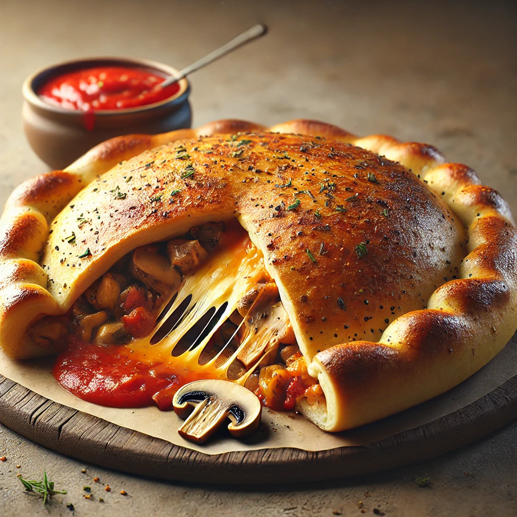 Olasz töltött pizza ropogós tésztával és sajtos gombás töltelékkel