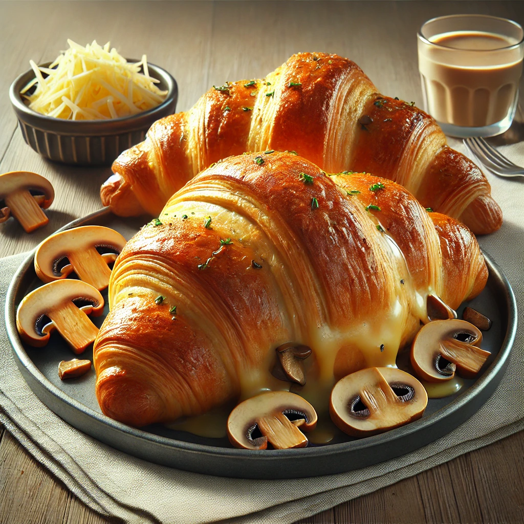 Frissen sült házi gombás croissant, tökéletes reggelire