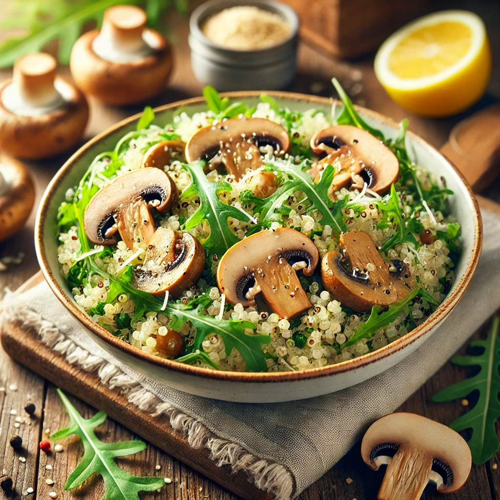 Tápláló és könnyű gombás quinoa saláta házilag