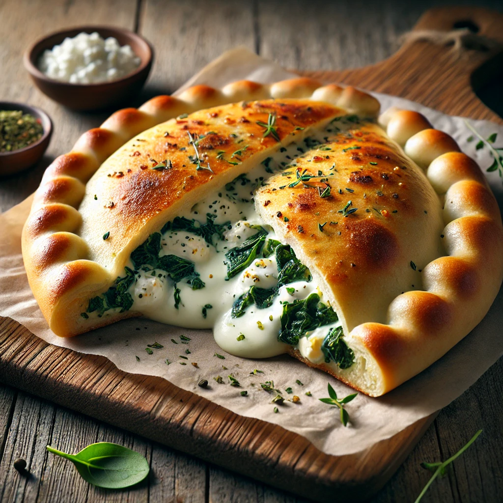 Krémes, joghurtos-spenótos töltelékkel készült calzone