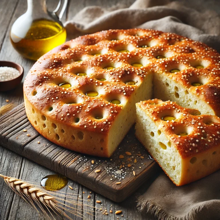 Graham-lisztes focaccia tálalva