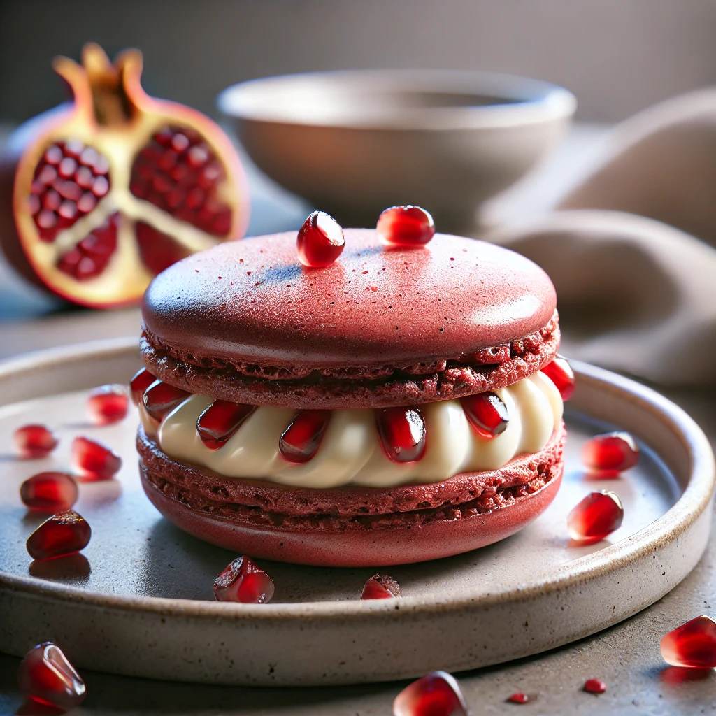 Finom, gránátalmás macaron fehér csokoládé ganache-sal