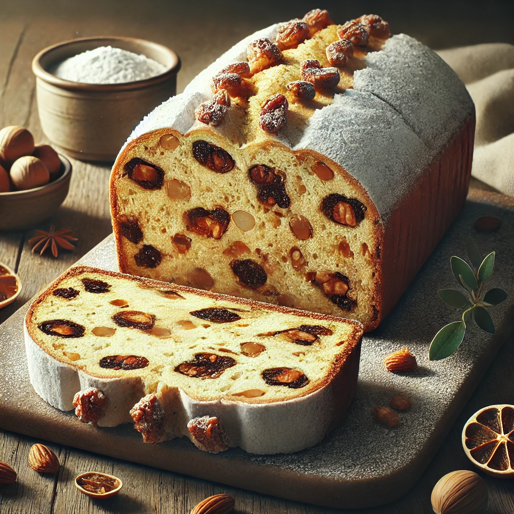 Ünnepi stollen grillázzsal és marcipánnal töltve