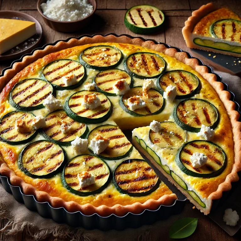 Grillezett cukkínis és fetás quiche frissen sütve