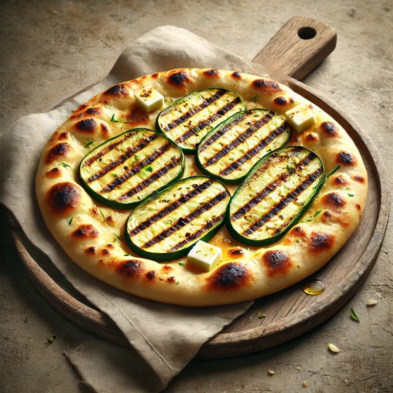 Grillezett cukkínis naan kenyér tálalva