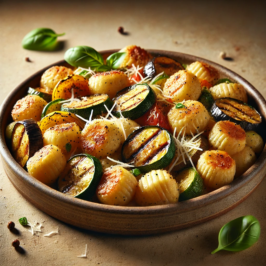 Ropogós és ízletes házi gnocchi grillezett zöldségekkel