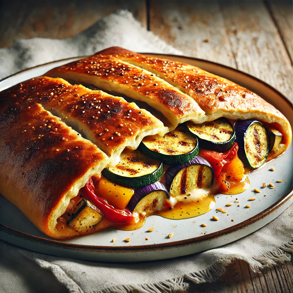 Könnyű és ízletes calzone grillezett zöldségekkel és sajttal