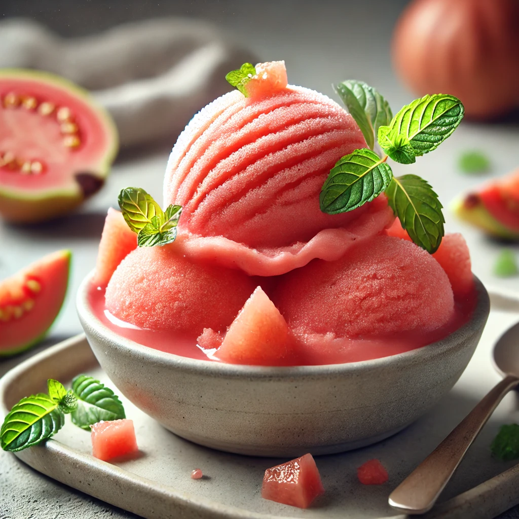 Friss és gyümölcsös házi készítésű guava sorbet