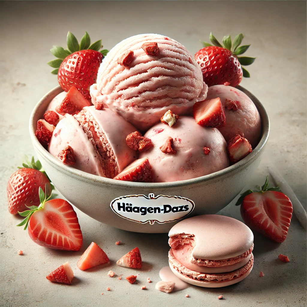 Krémes, házi Häagen-Dazs stílusú eperfagylalt macaron darabokkal