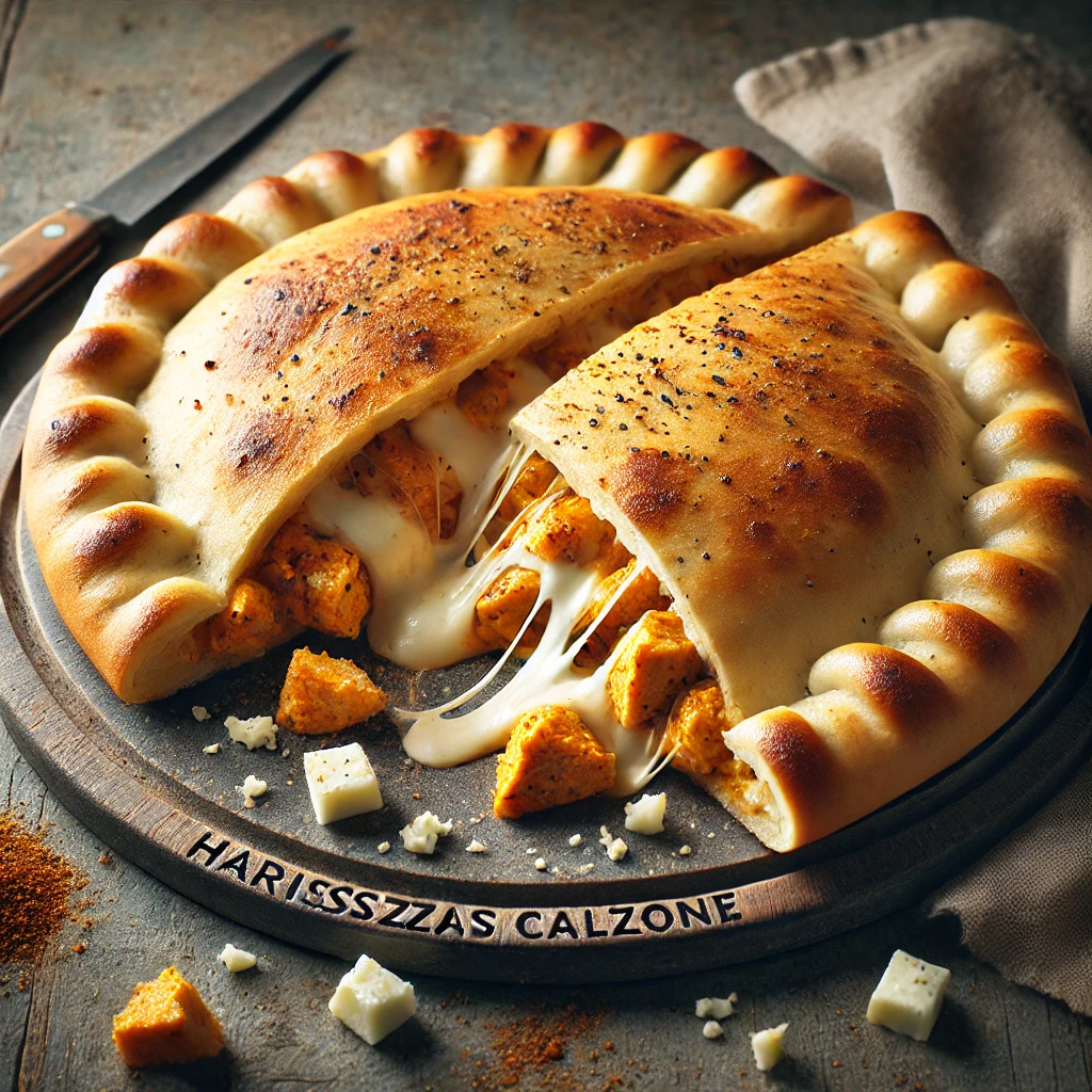 Pikáns, harisszás csirkével és feta sajttal készült calzone