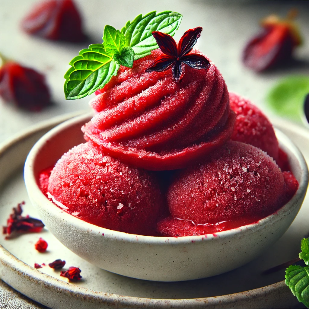 Friss és virágos házi készítésű hibiszkusz sorbet