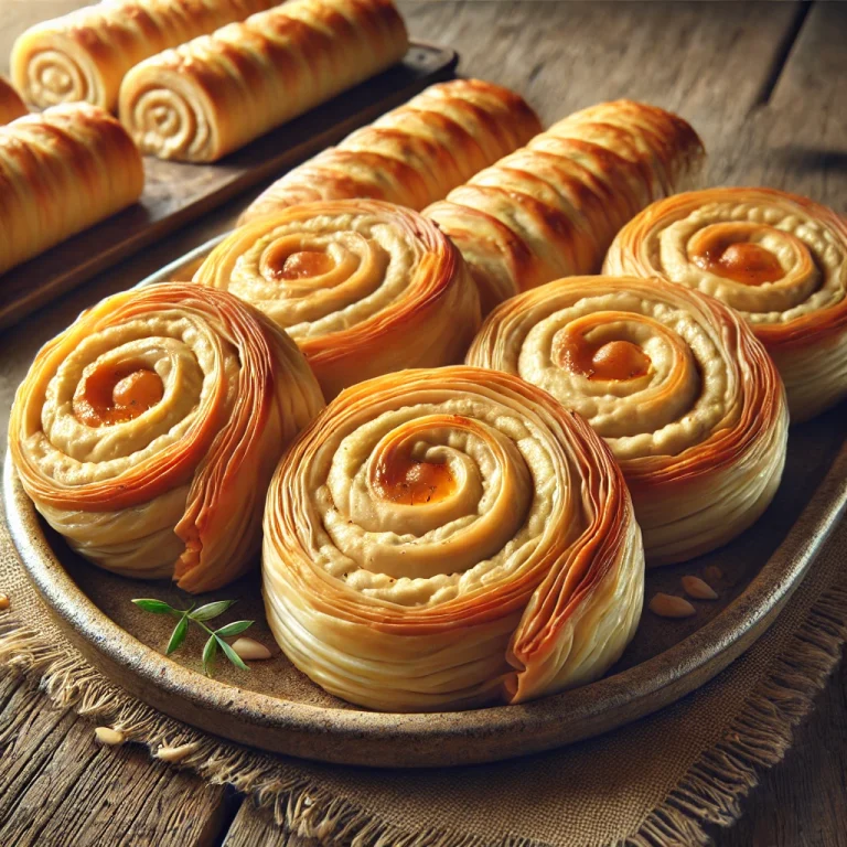 Hummuszos burek tálalva