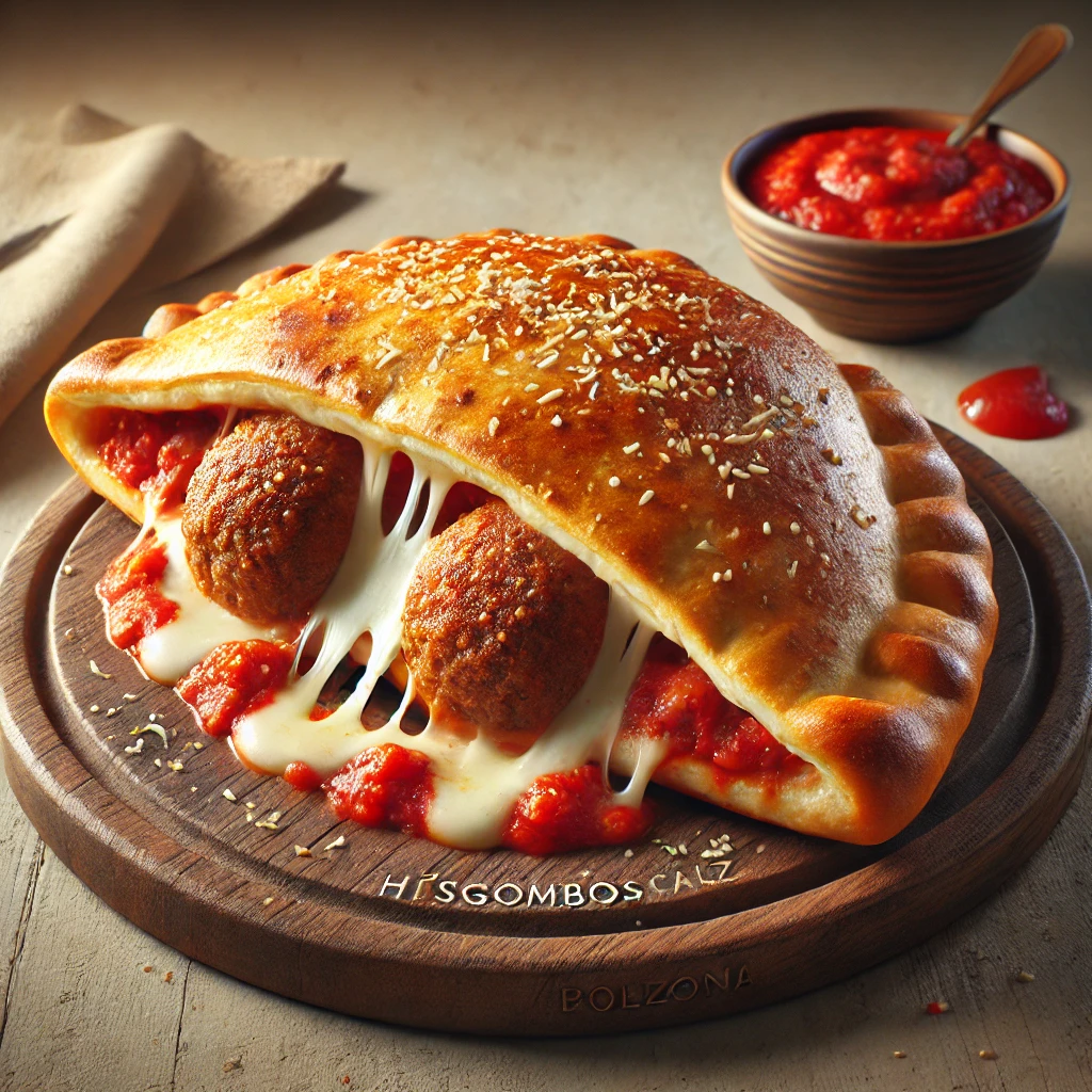 Paradicsomszósszal és sajttal töltött, szaftos húsgombócos calzone