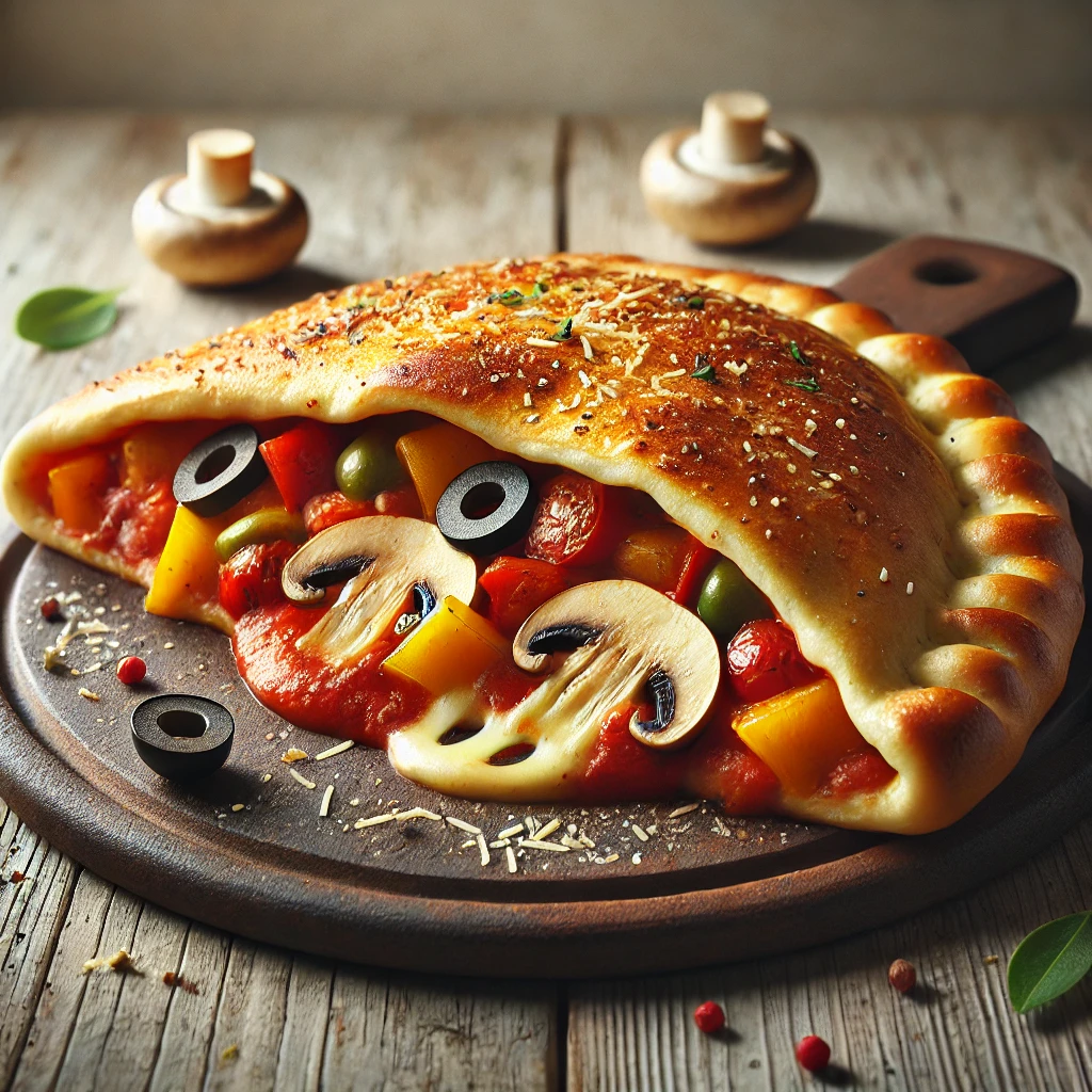Ropogós calzone zöldségekkel, paradicsomszósszal és sajttal töltve
