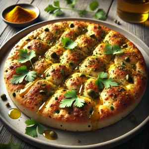 Friss indiai curry-s és korianderes focaccia ínycsiklandó falatokkal