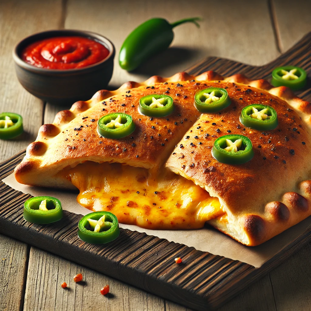Csípős jalapeñóval és sajttal töltött, ropogós calzone