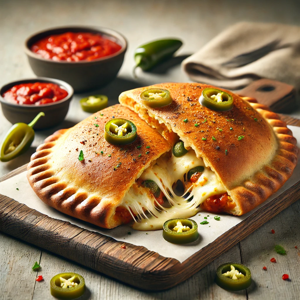 Csípős paprikával és sajttal töltött, ropogós calzone