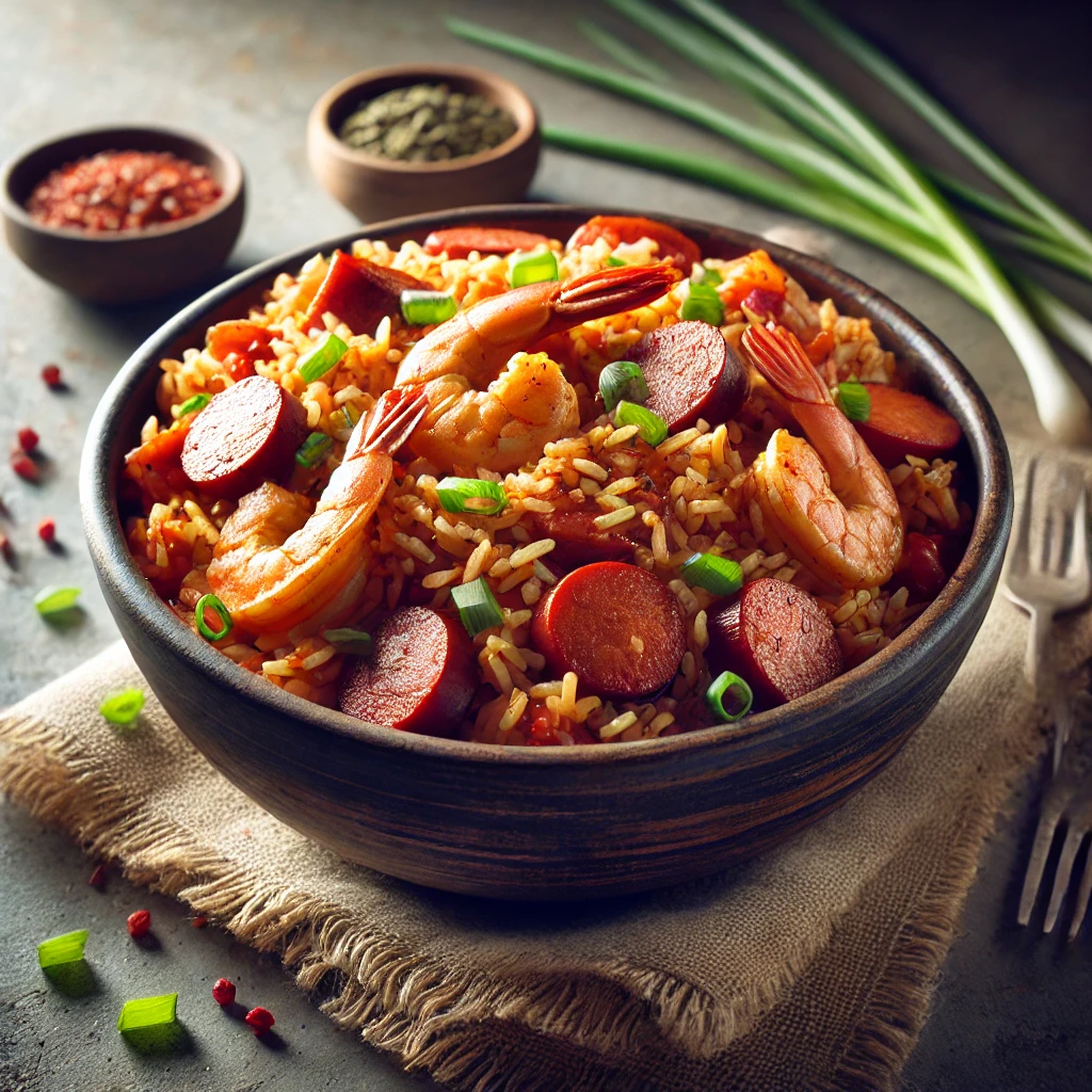 Autentikus kreol jambalaya csirkével, kolbásszal és garnélával