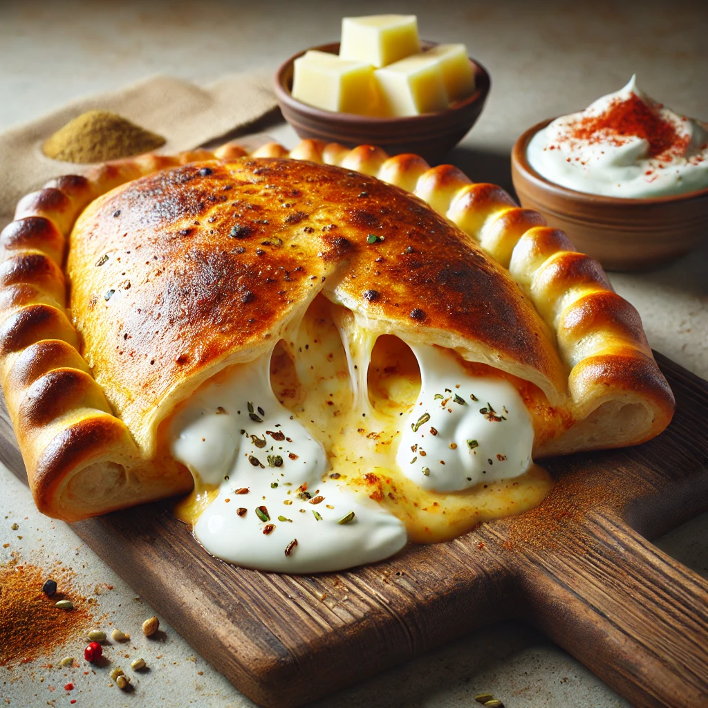 Ropogós calzone fűszeres joghurtos töltelékkel és sajttal