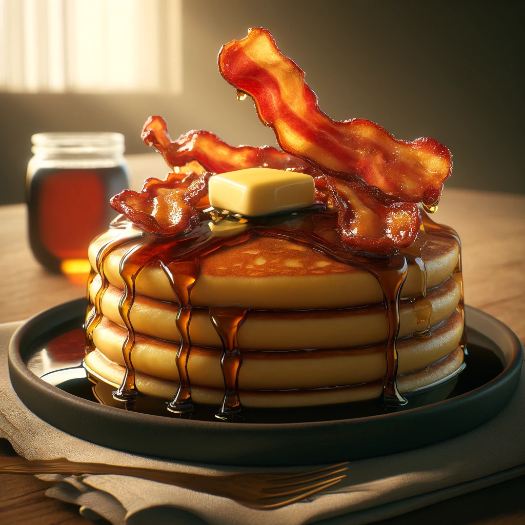 Édes és sós palacsinta juharsziruppal és ropogós baconnel
