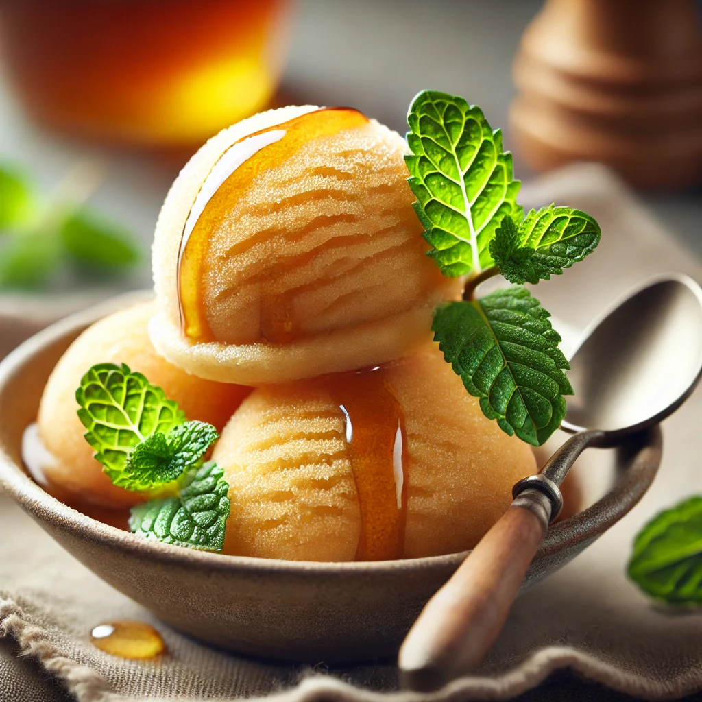 Friss, természetesen édes házi készítésű juharszirupos sorbet
