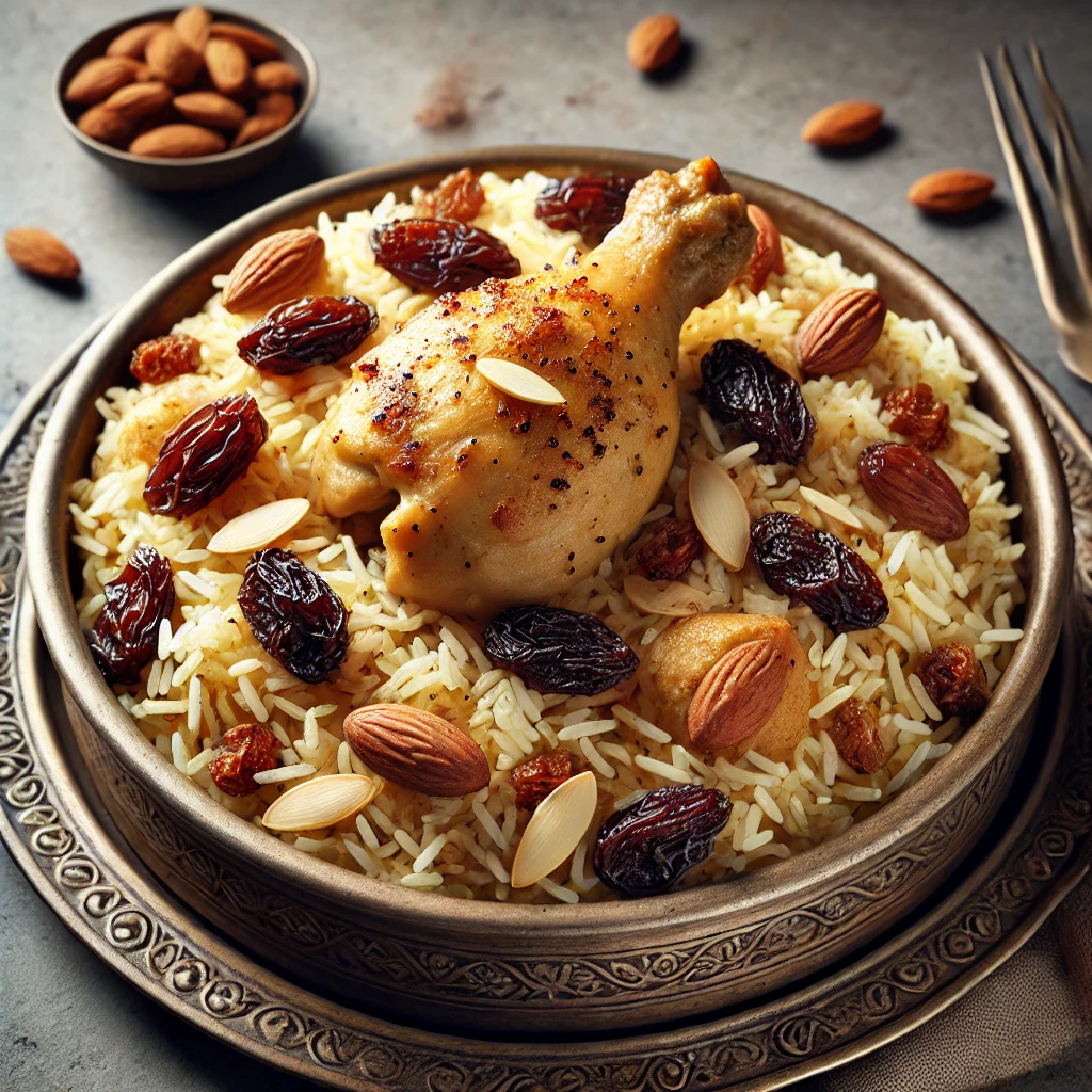 Autentikus közel-keleti kabsa csirkével és fűszeres basmati rizzsel