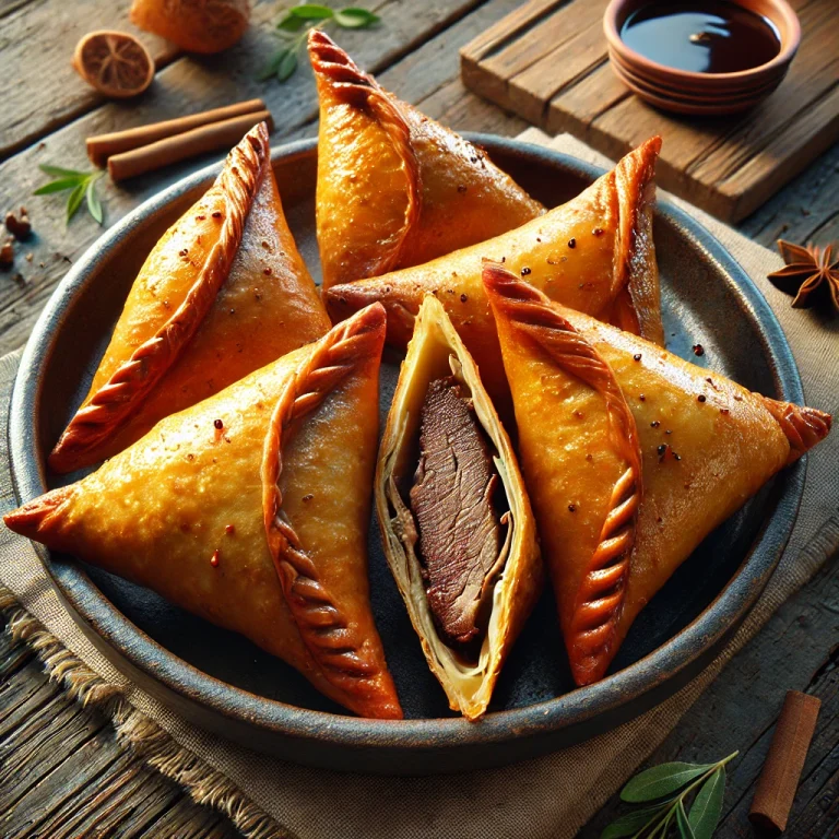 Kacsahúsos samosa tálalva